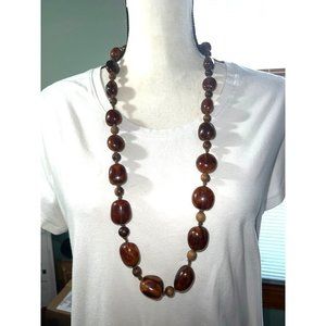 Artisan Leather Wood Bead Strand Necklace -- 30"